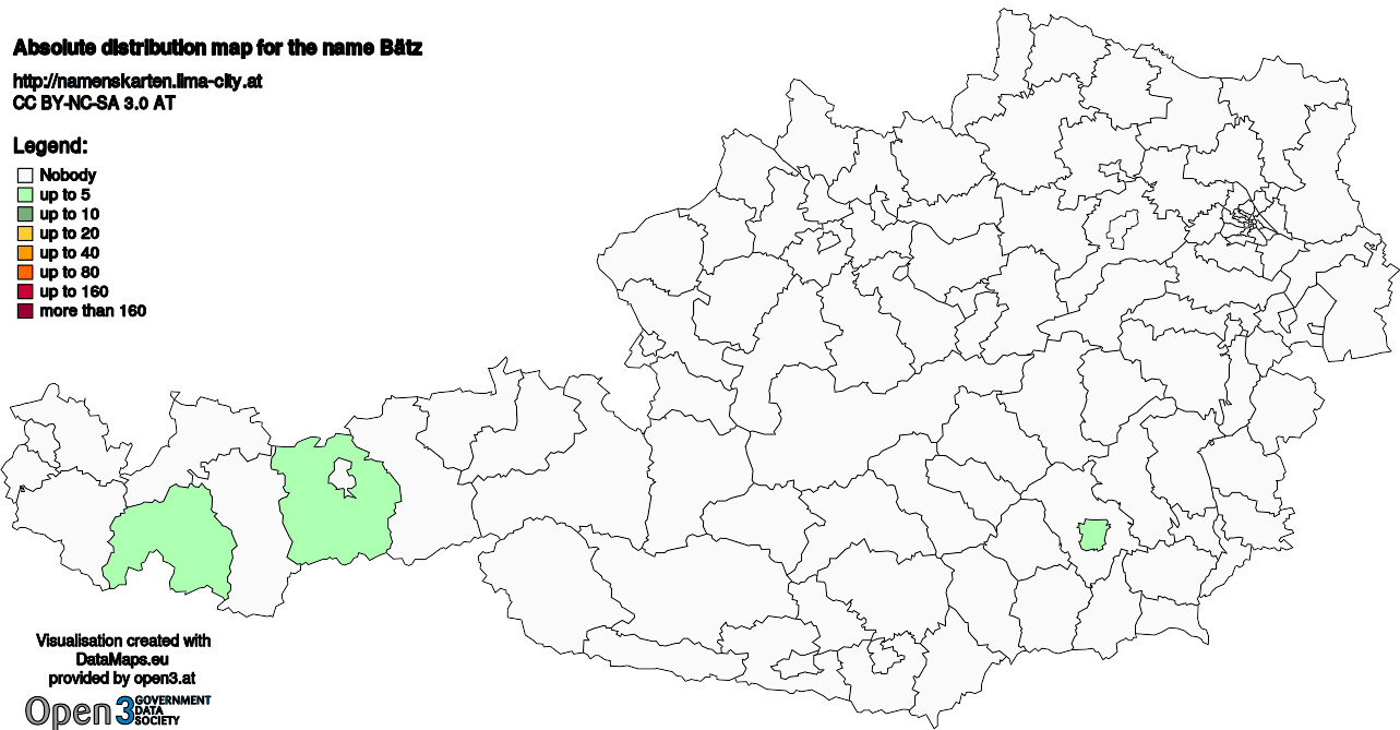 Absolute Distribution maps for surname Bätz