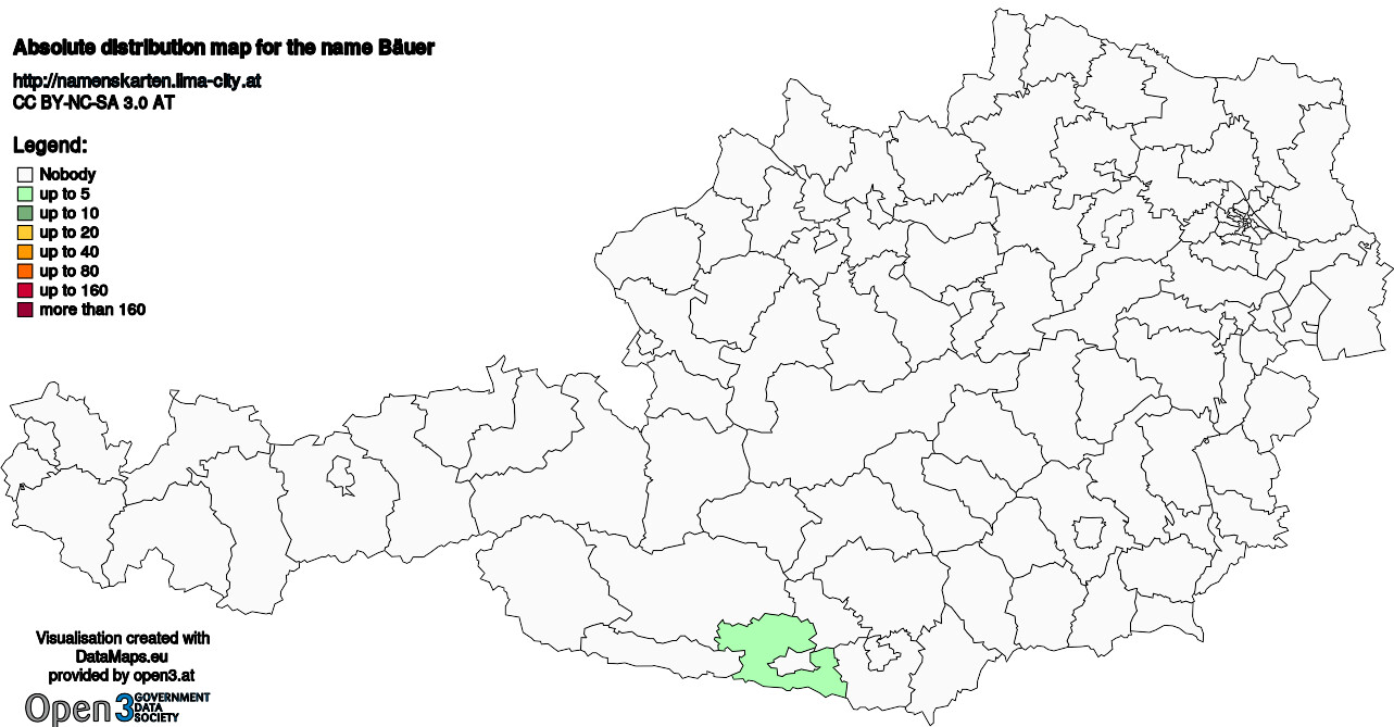 Absolute Distribution maps for surname Bäuer