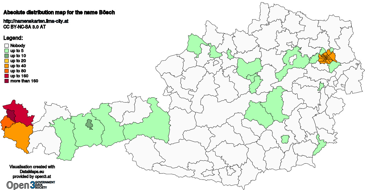 Absolute Distribution maps for surname Bösch