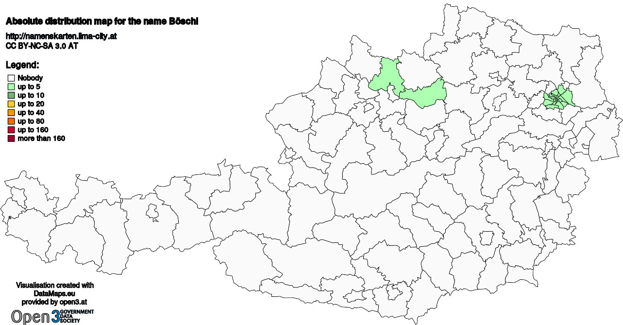 Absolute Distribution maps for surname Böschl