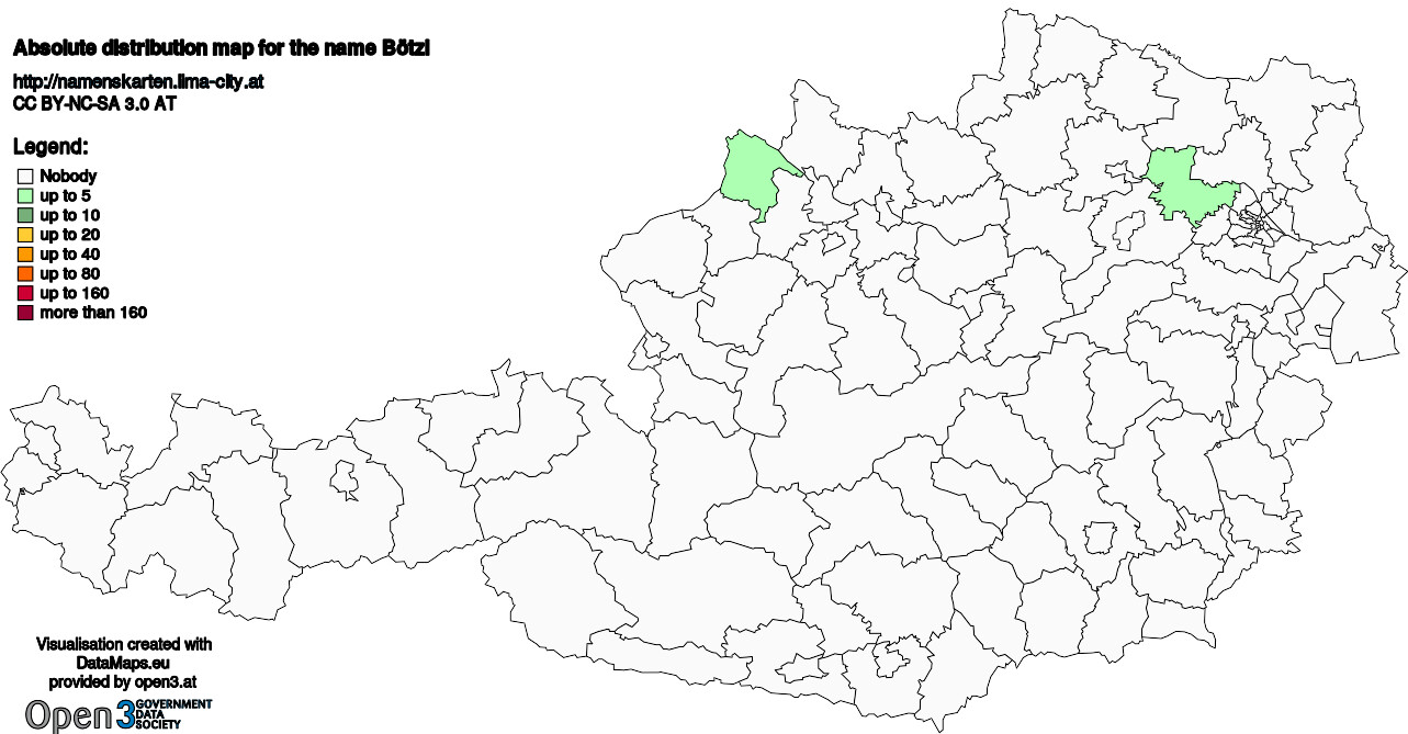 Absolute Distribution maps for surname Bötzl