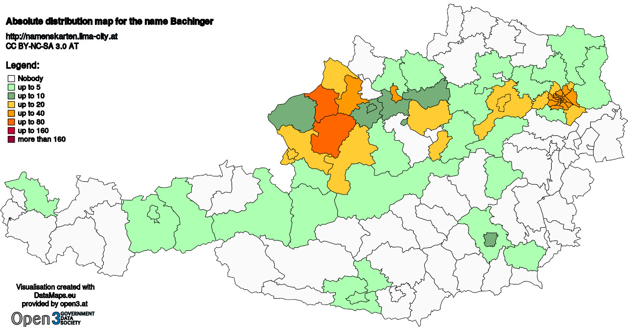 Absolute Distribution maps for surname Bachinger