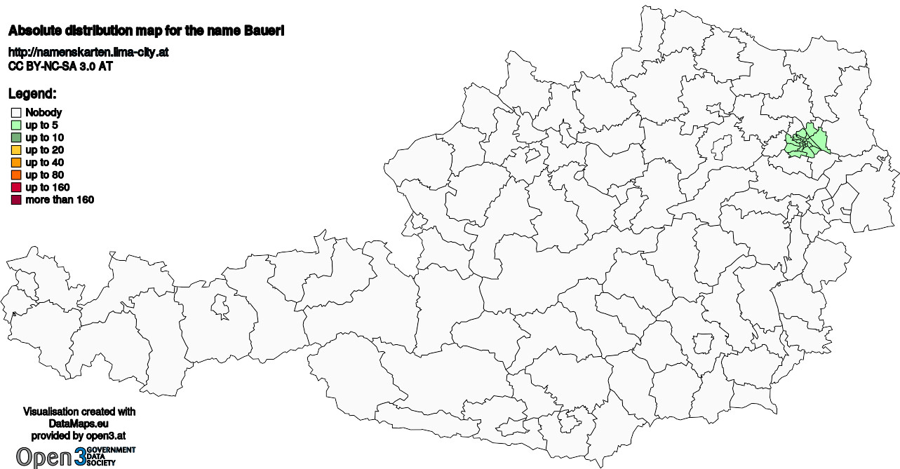 Absolute Distribution maps for surname Bauerl
