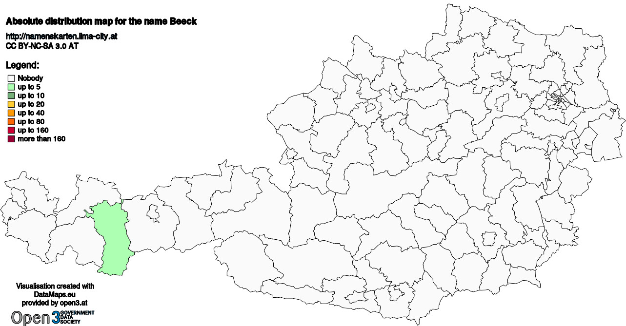 Absolute Distribution maps for surname Beeck