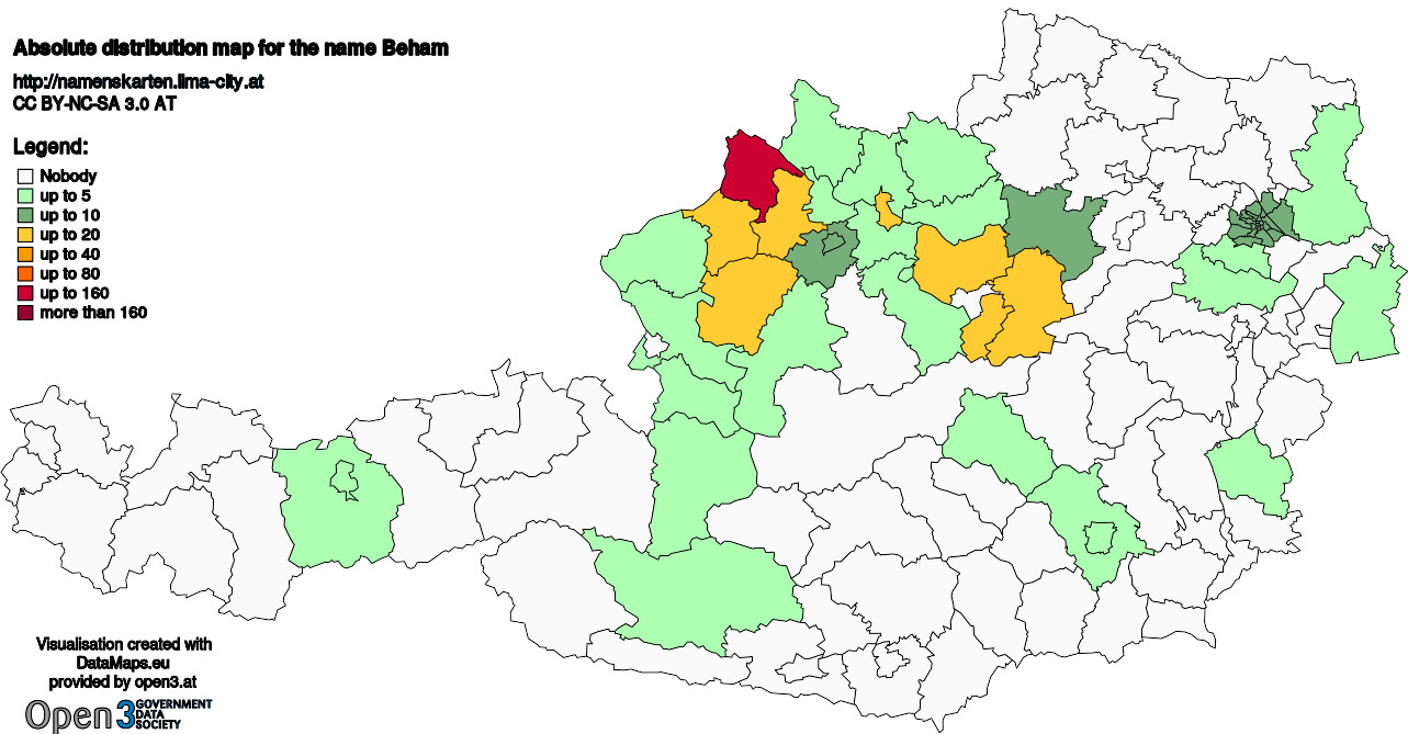 Absolute Distribution maps for surname Beham