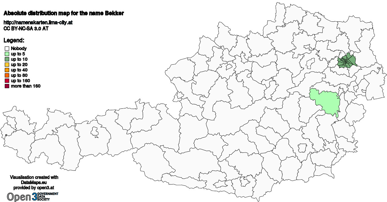 Absolute Distribution maps for surname Bekker