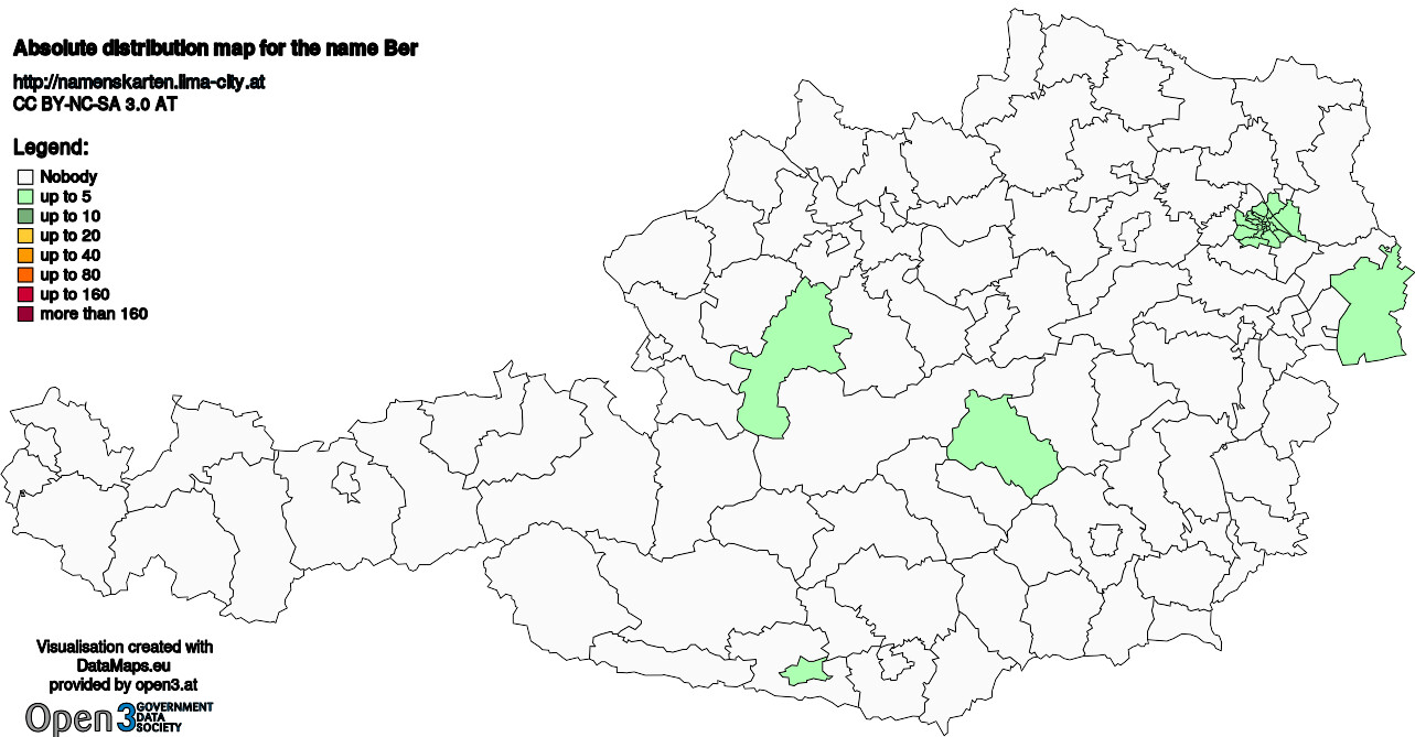 Absolute Distribution maps for surname Ber