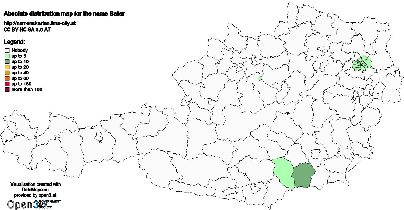 Absolute Distribution maps for surname Beter