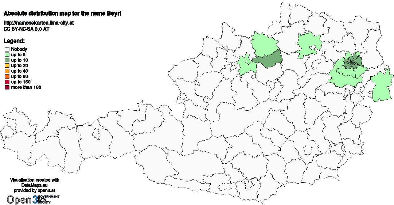 Absolute Distribution maps for surname Beyrl