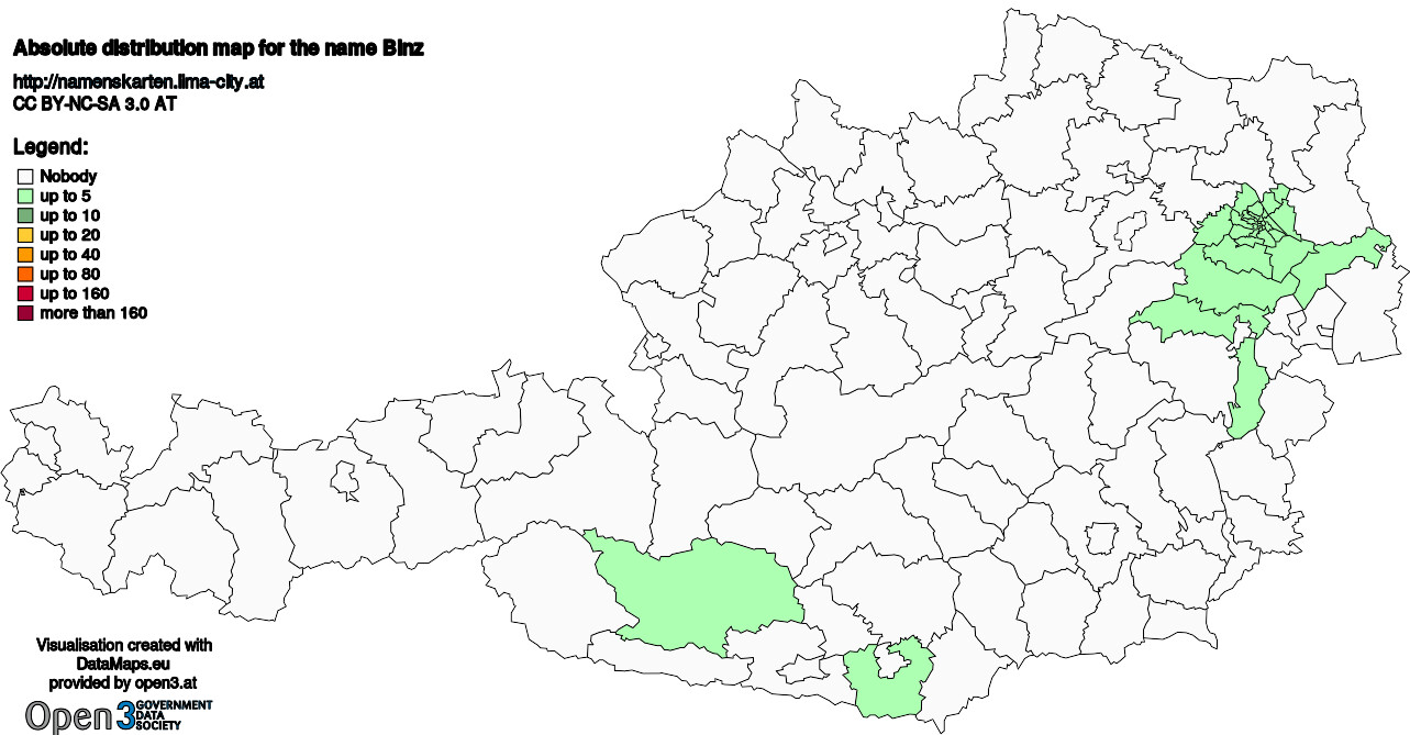 Absolute Distribution maps for surname Binz