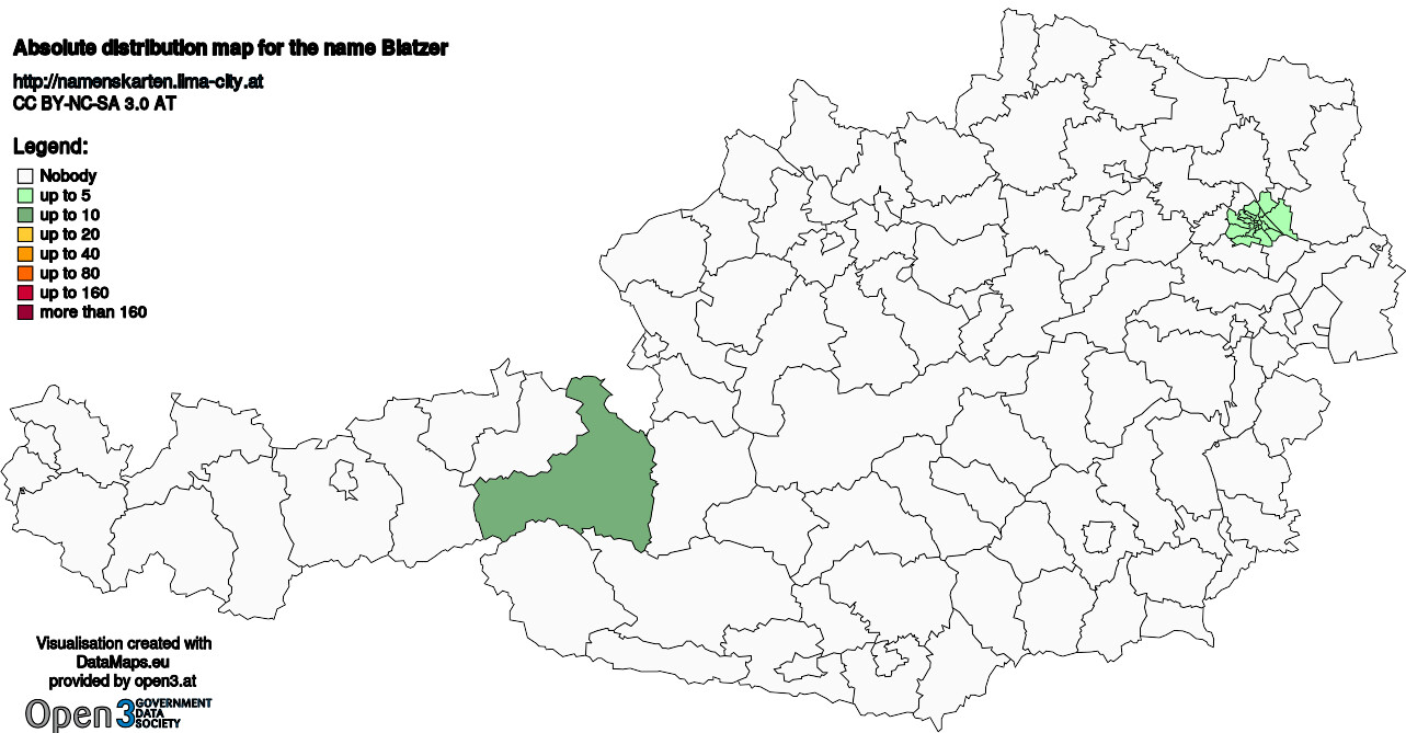 Absolute Distribution maps for surname Blatzer