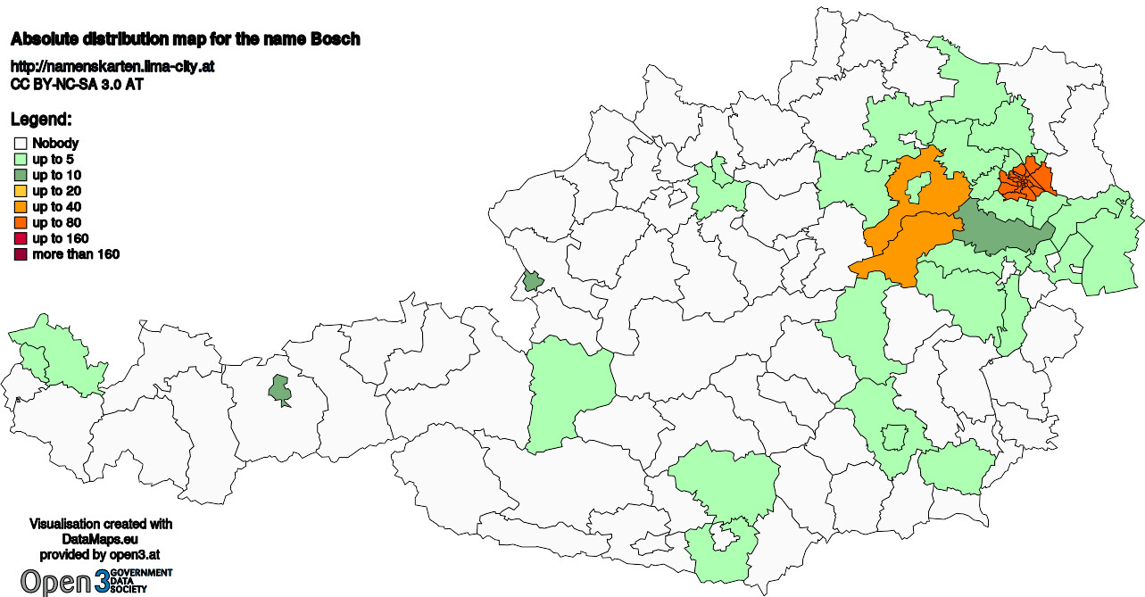 Absolute Distribution maps for surname Bosch