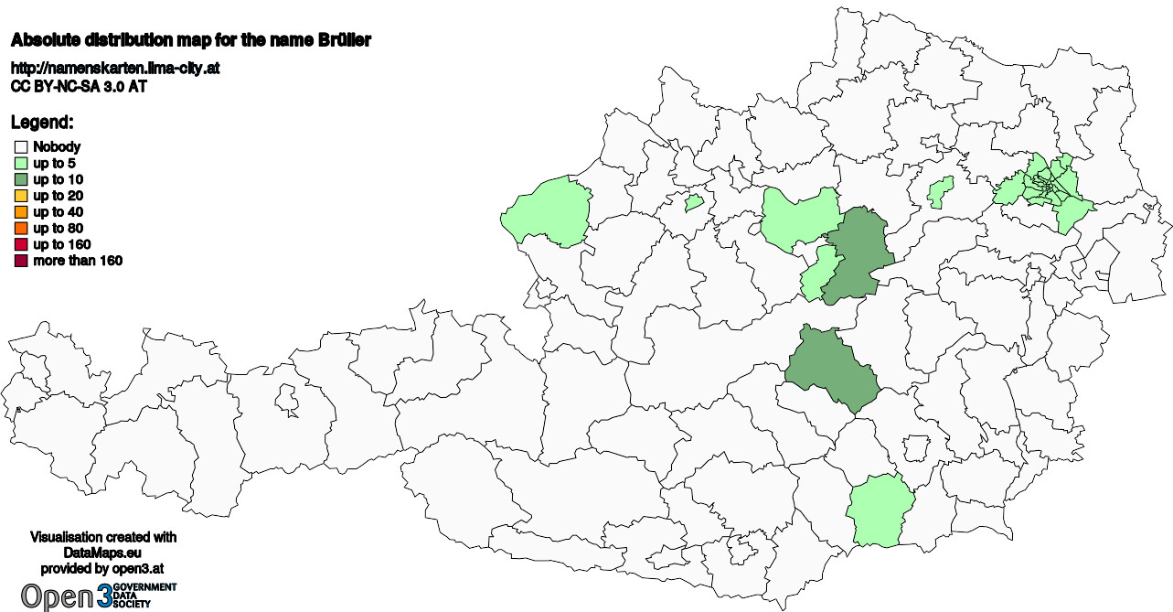 Absolute Distribution maps for surname Brüller