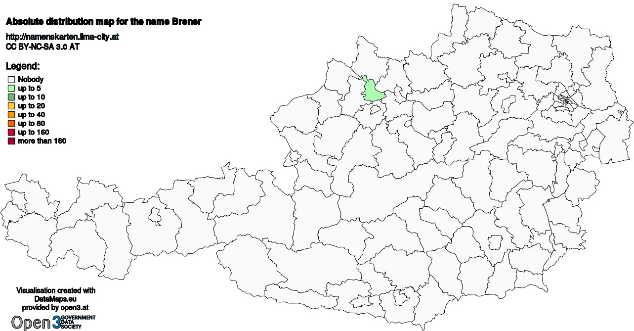 Absolute Distribution maps for surname Brener