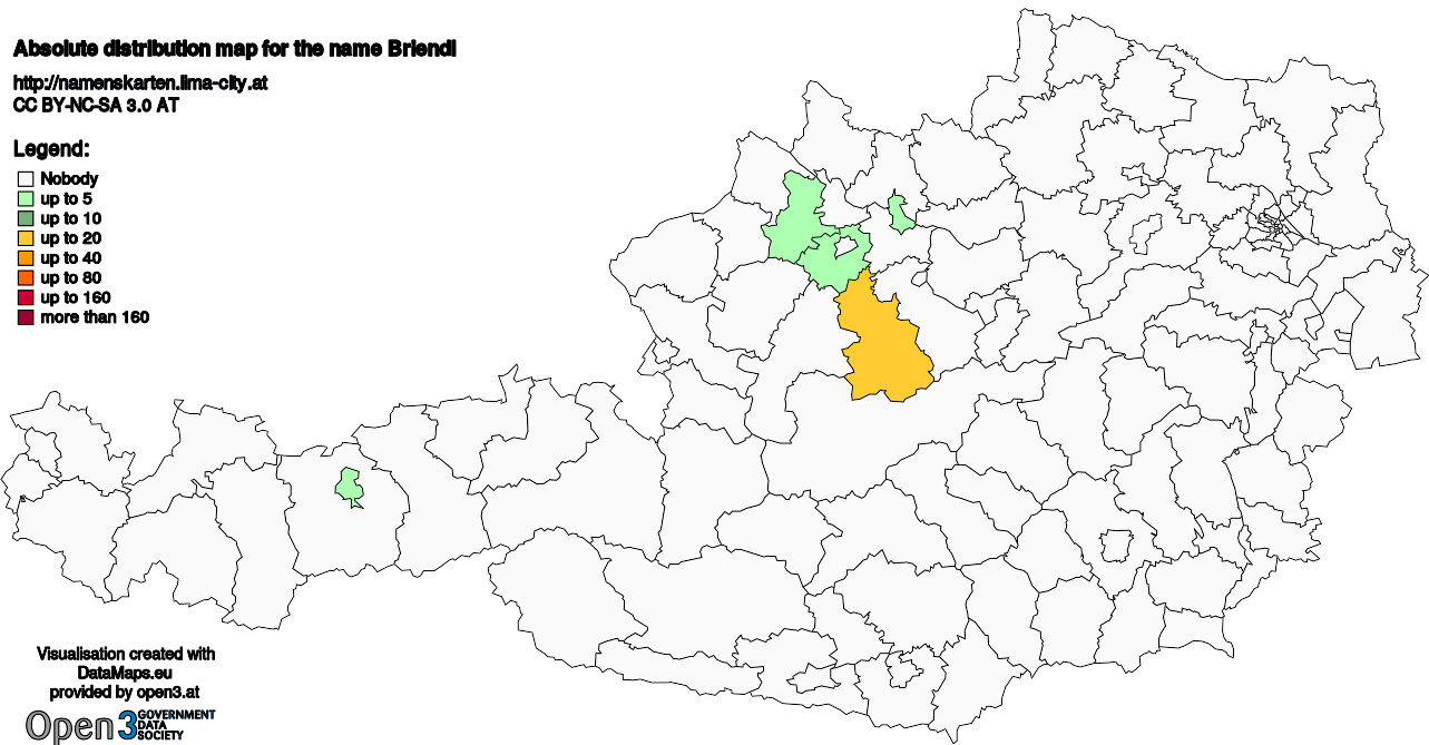 Absolute Distribution maps for surname Briendl