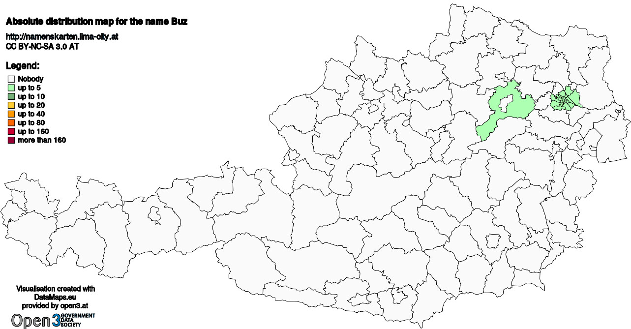 Absolute Distribution maps for surname Buz