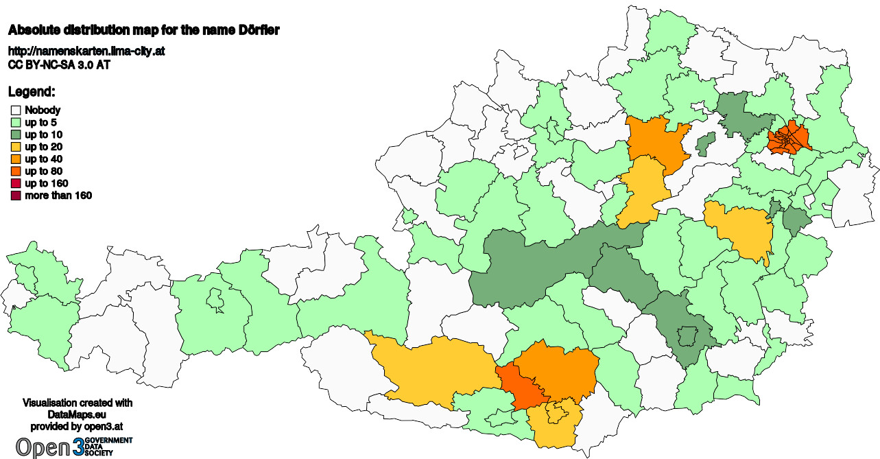 Absolute Distribution maps for surname Dörfler