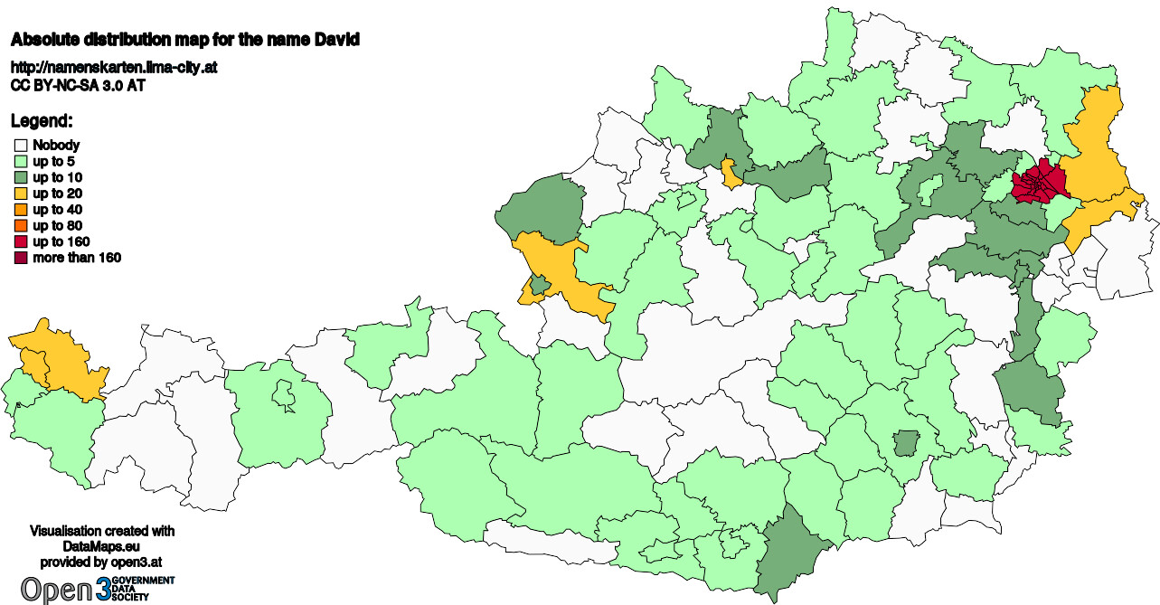 Absolute Distribution maps for surname David