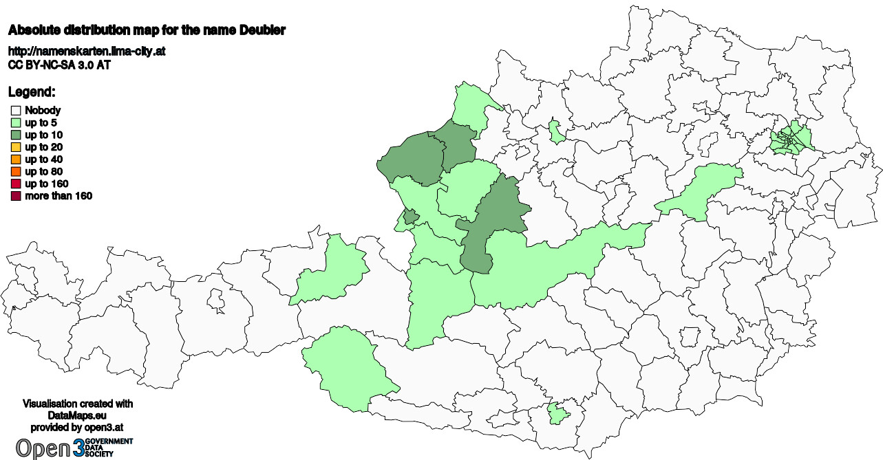 Absolute Distribution maps for surname Deubler