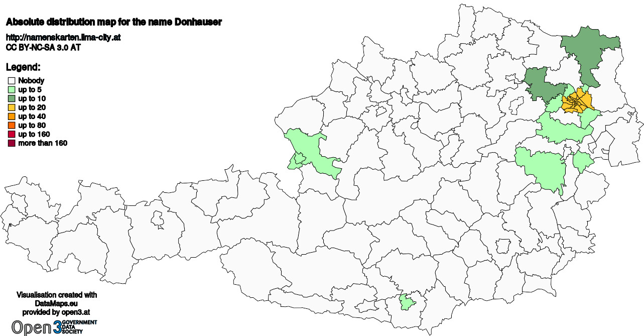 Absolute Distribution maps for surname Donhauser