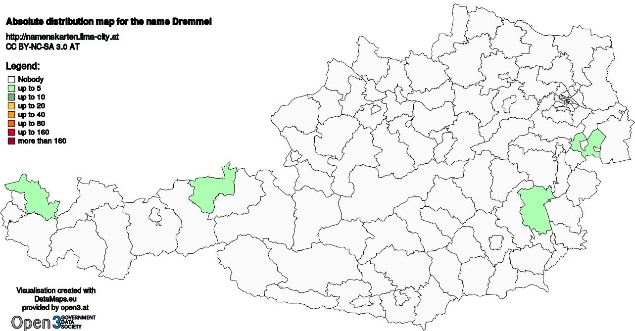 Absolute Distribution maps for surname Dremmel