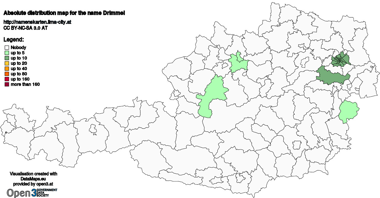 Absolute Distribution maps for surname Drimmel