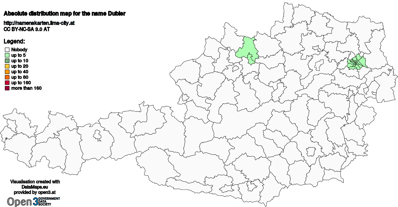 Absolute Distribution maps for surname Dubler