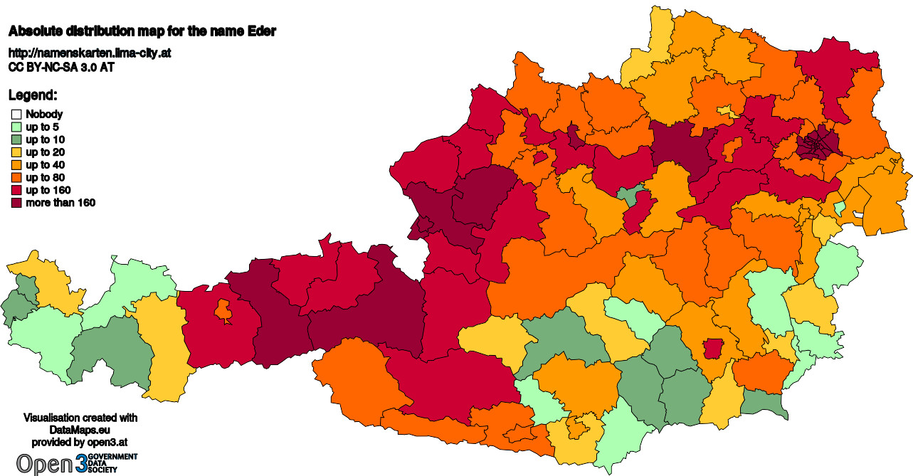 Absolute Distribution maps for surname Eder