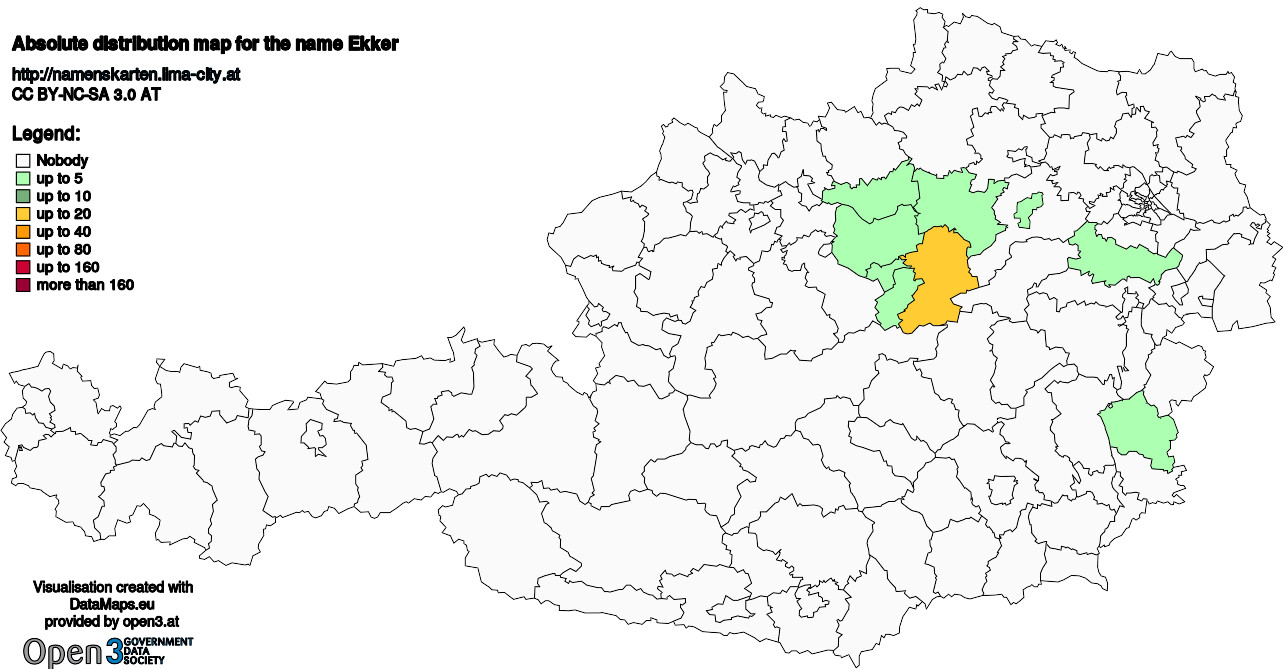 Absolute Distribution maps for surname Ekker
