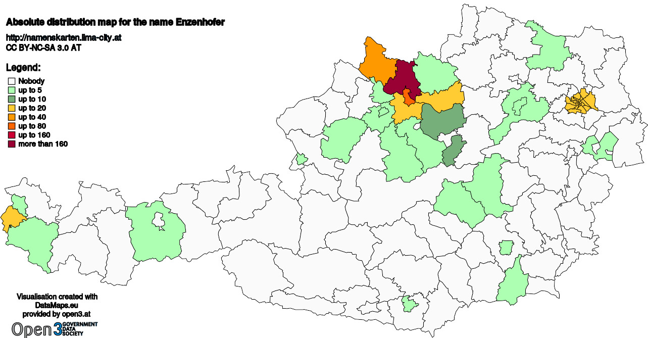 Absolute Distribution maps for surname Enzenhofer