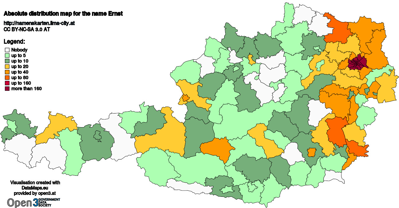 Absolute Distribution maps for surname Ernst