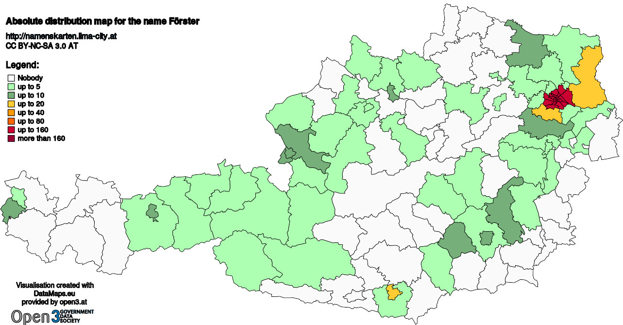 Absolute Distribution maps for surname Förster
