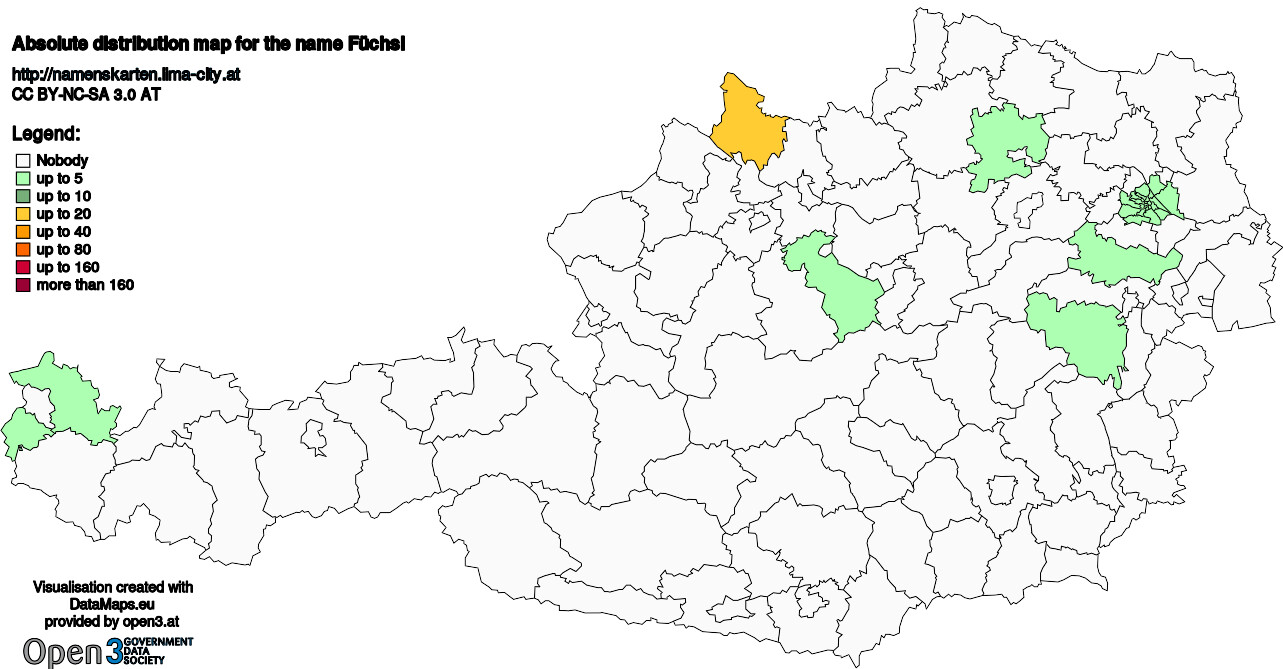 Absolute Distribution maps for surname Füchsl