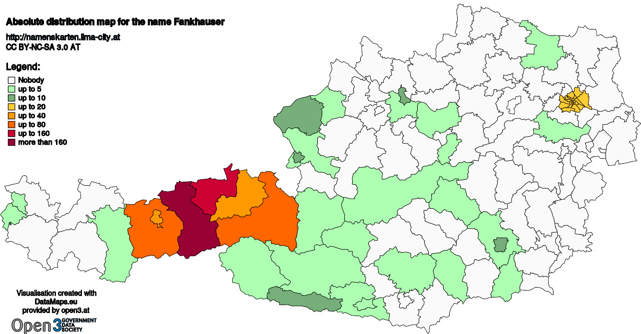 Absolute Distribution maps for surname Fankhauser