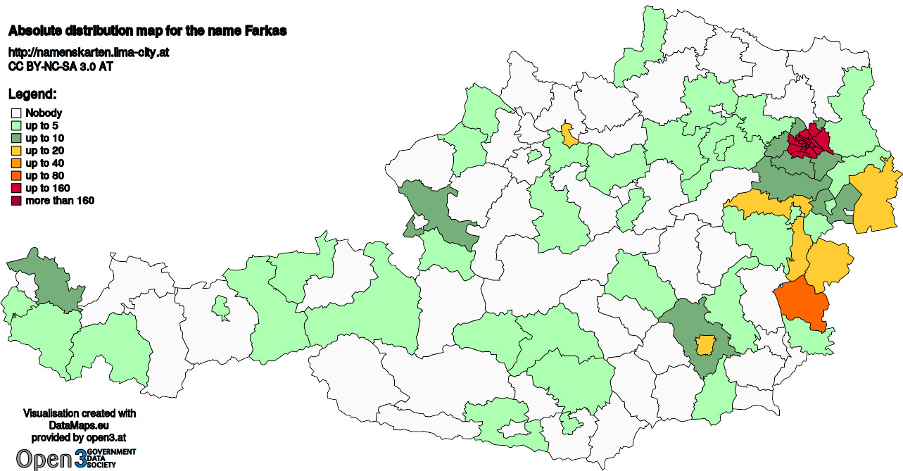Absolute Distribution maps for surname Farkas
