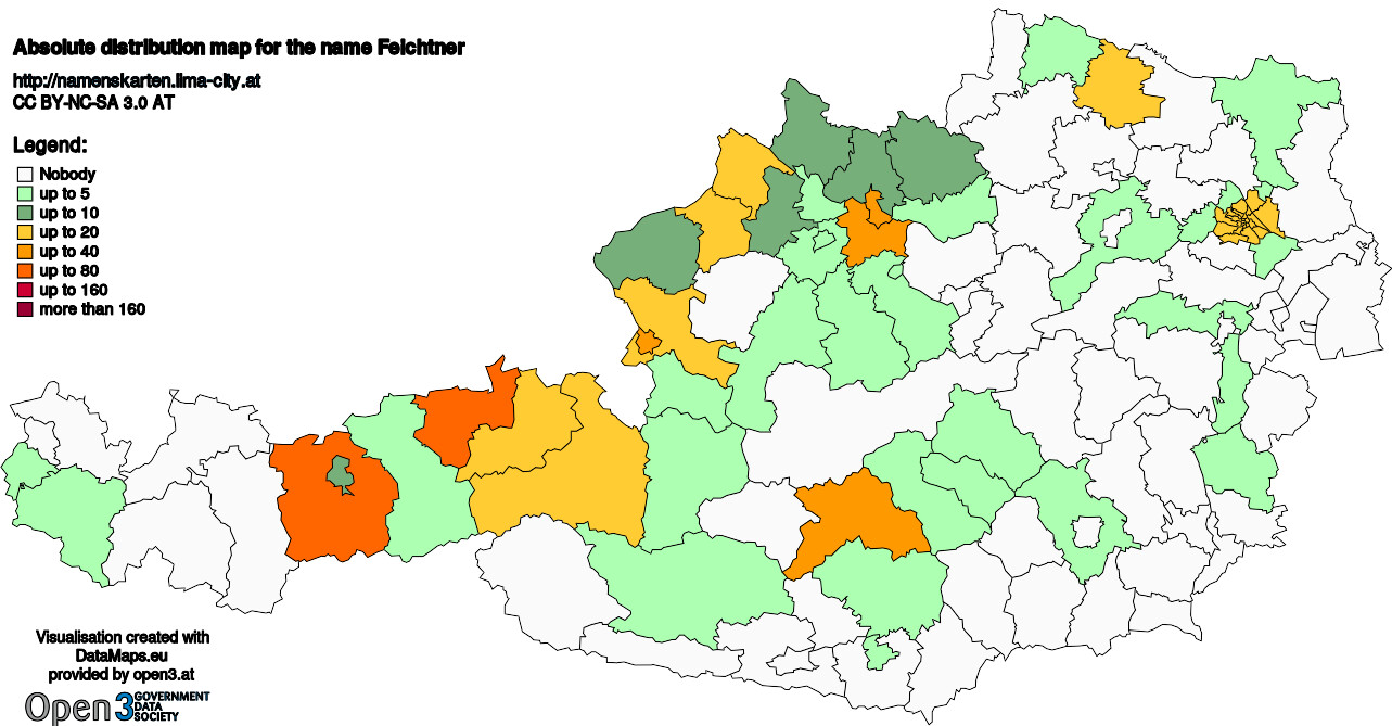 Absolute Distribution maps for surname Feichtner