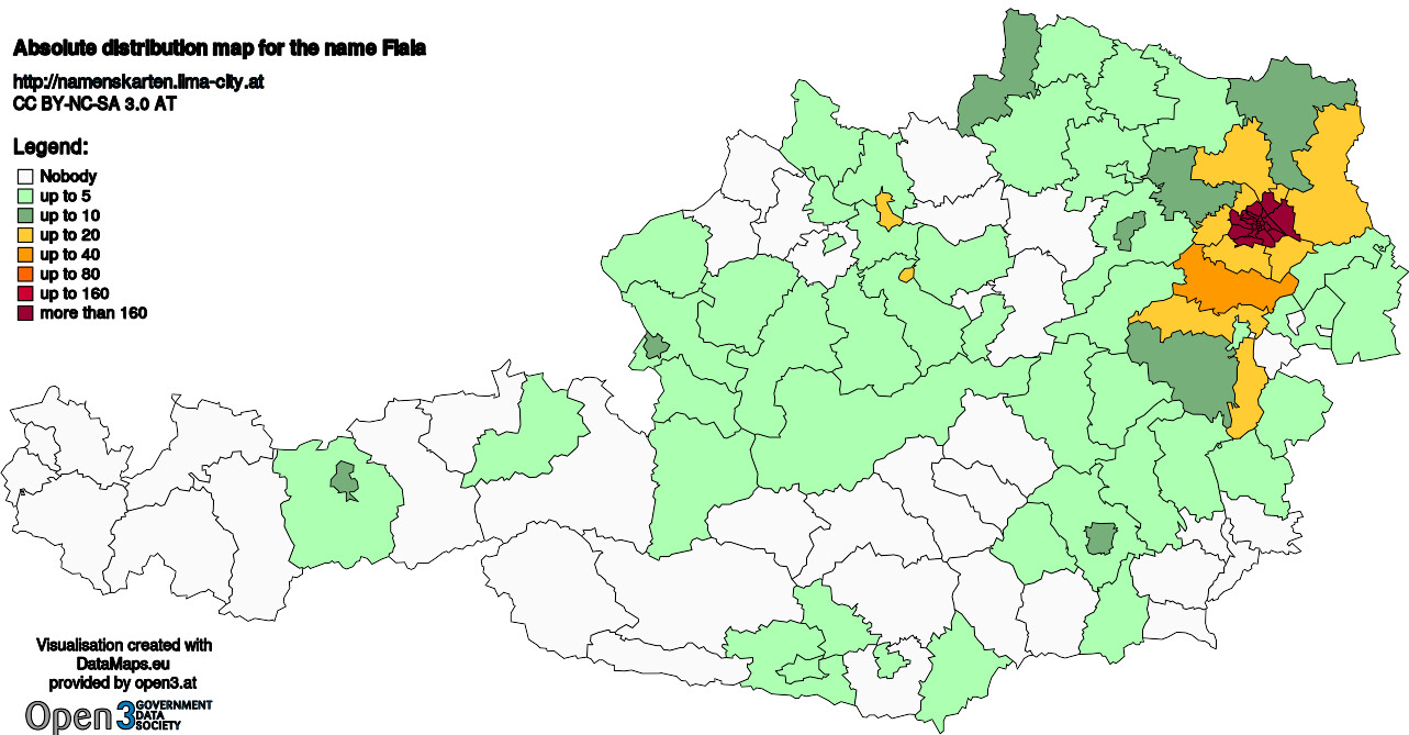 Absolute Distribution maps for surname Fiala