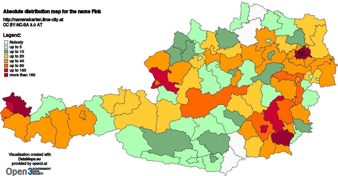 Absolute Distribution maps for surname Fink