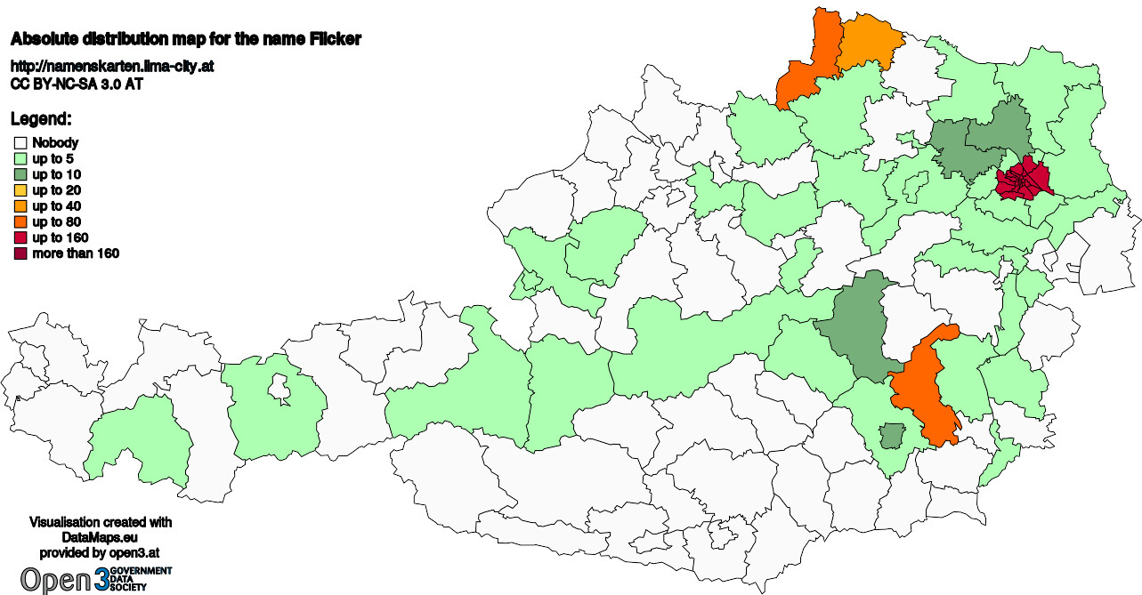 Absolute Distribution maps for surname Flicker