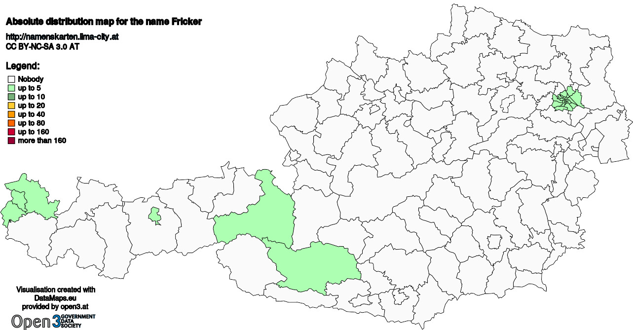 Absolute Distribution maps for surname Fricker