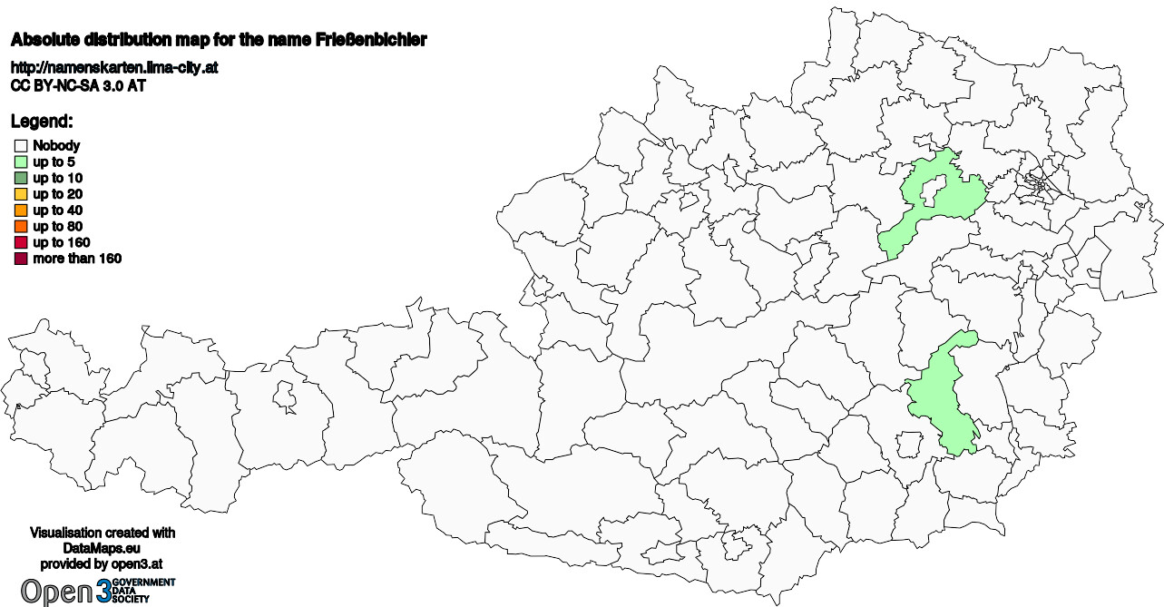 Absolute Distribution maps for surname Frießenbichler