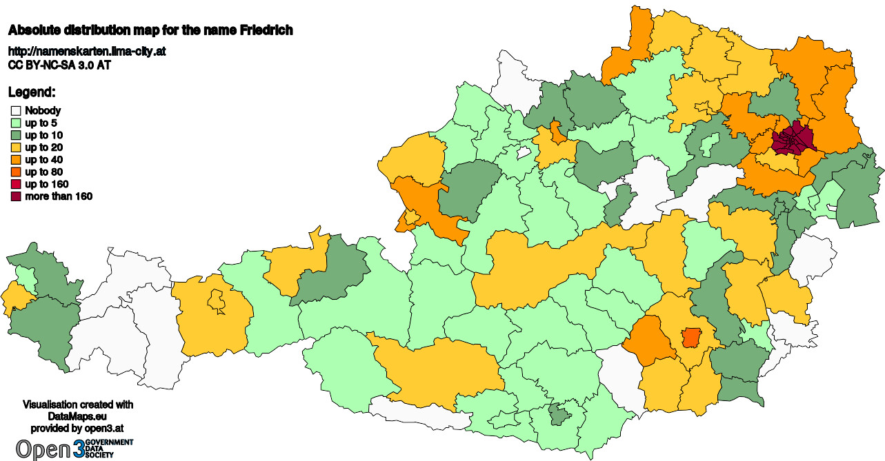 Absolute Distribution maps for surname Friedrich