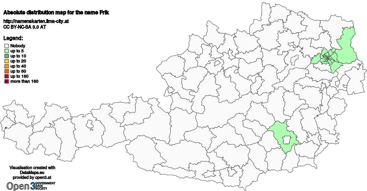 Absolute Distribution maps for surname Frik