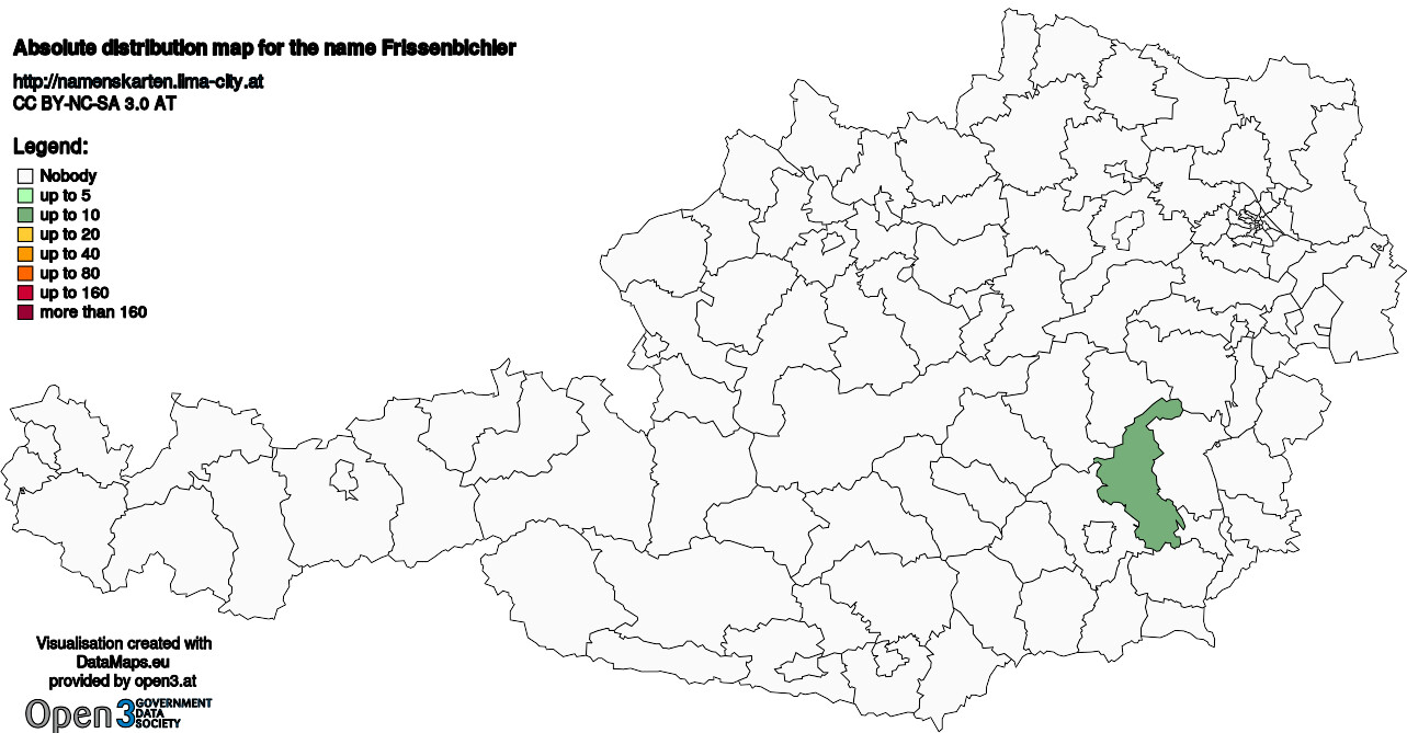 Absolute Distribution maps for surname Frissenbichler