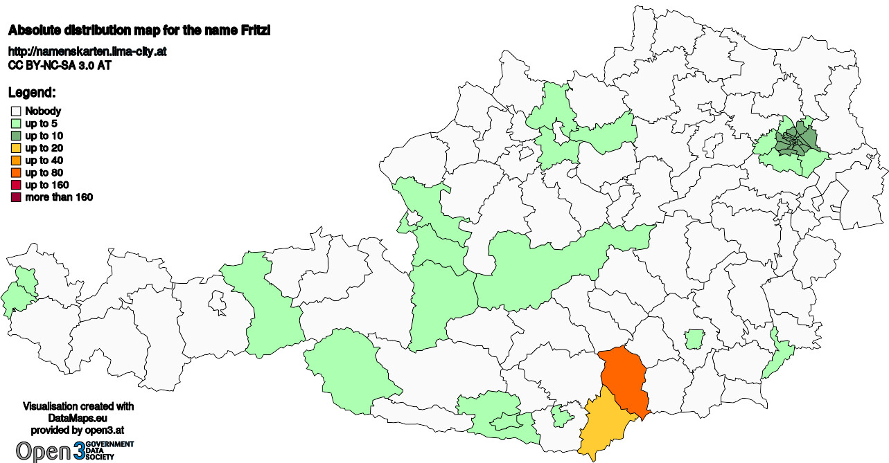 Absolute Distribution maps for surname Fritzl