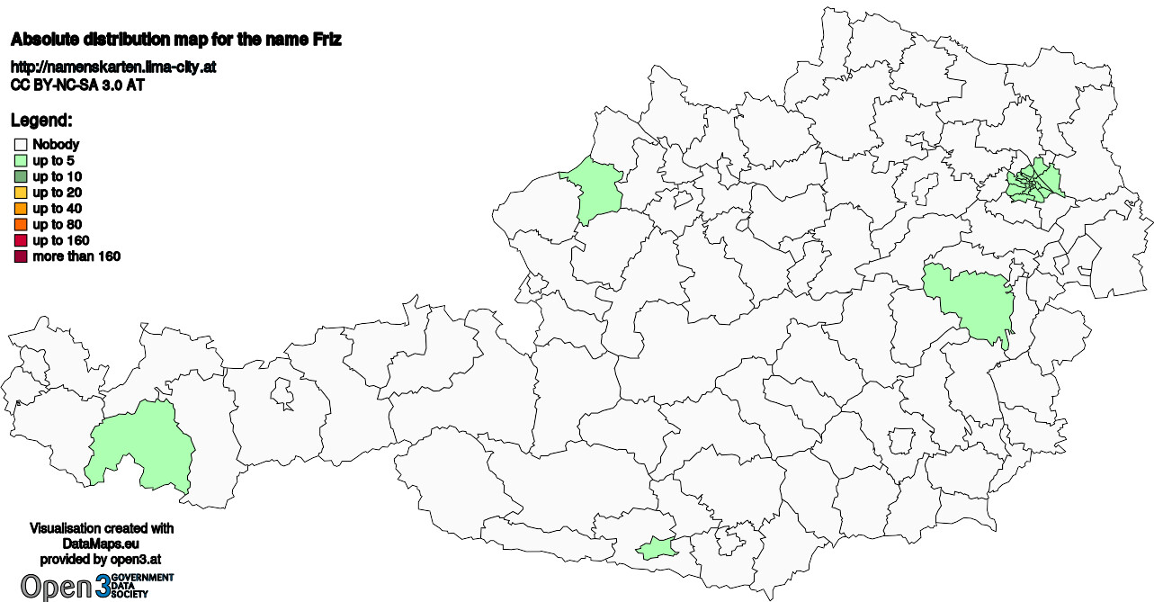 Absolute Distribution maps for surname Friz