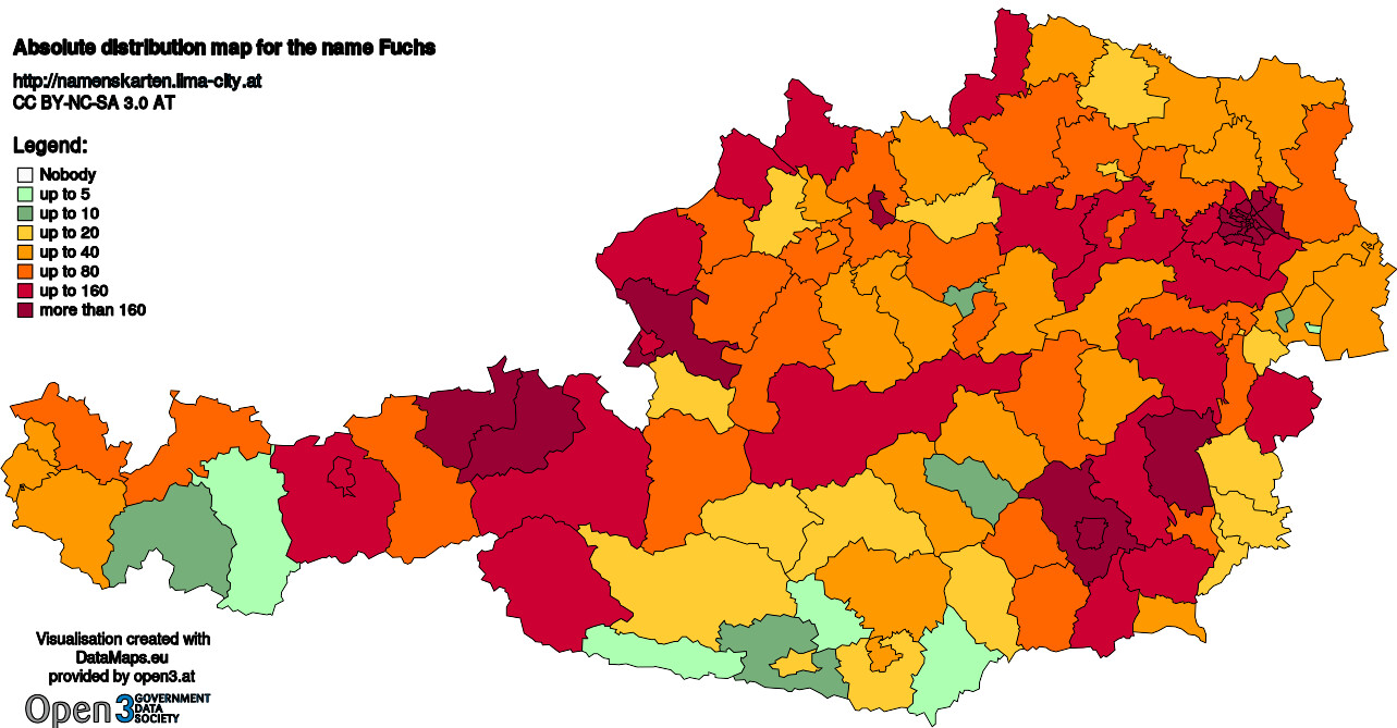 Absolute Distribution maps for surname Fuchs