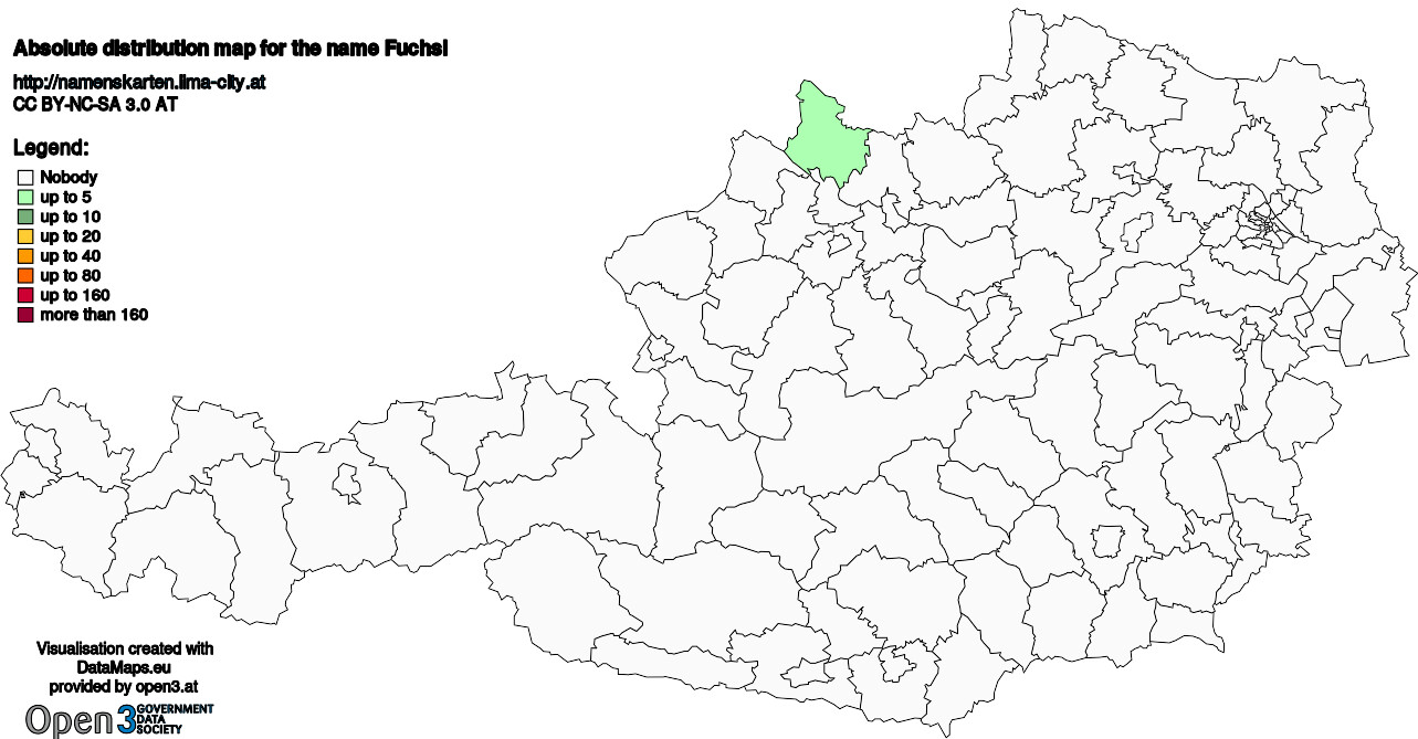 Absolute Distribution maps for surname Fuchsl