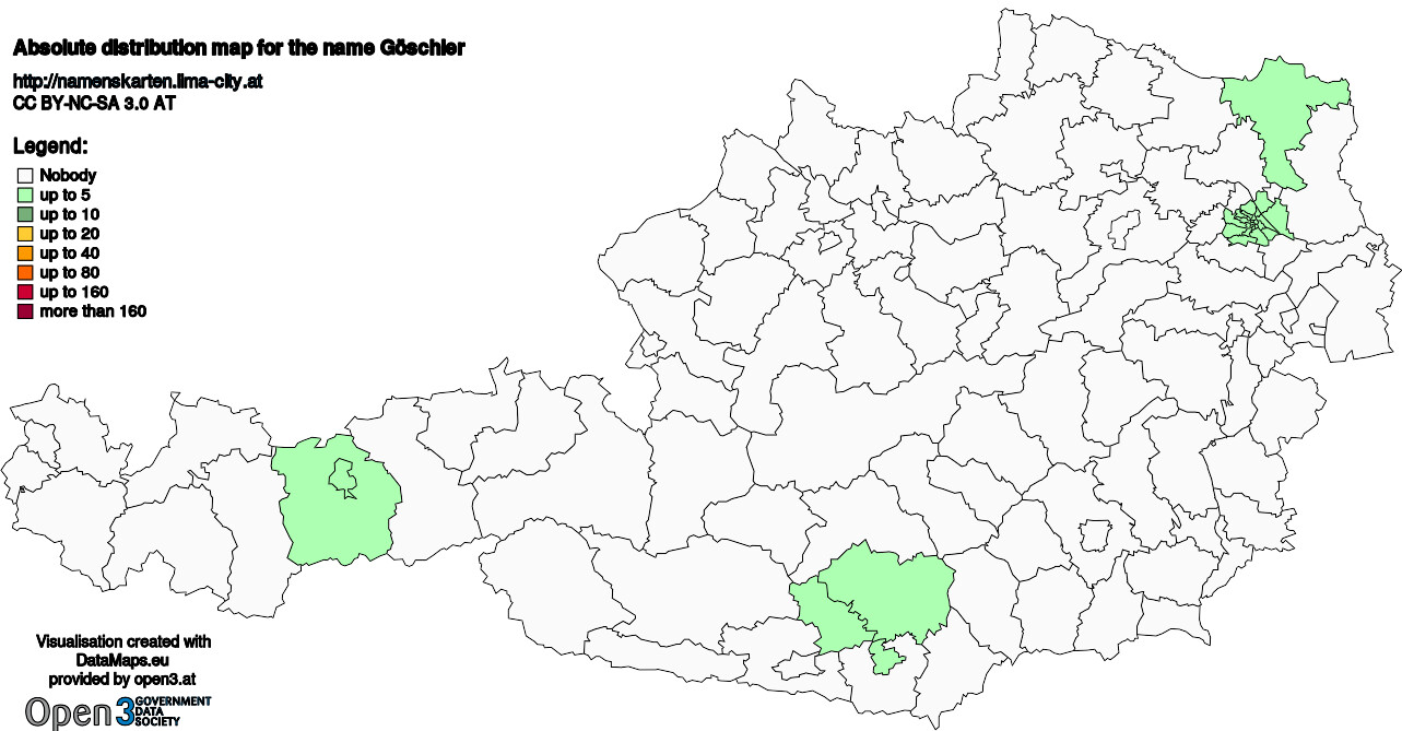 Absolute Distribution maps for surname Göschler