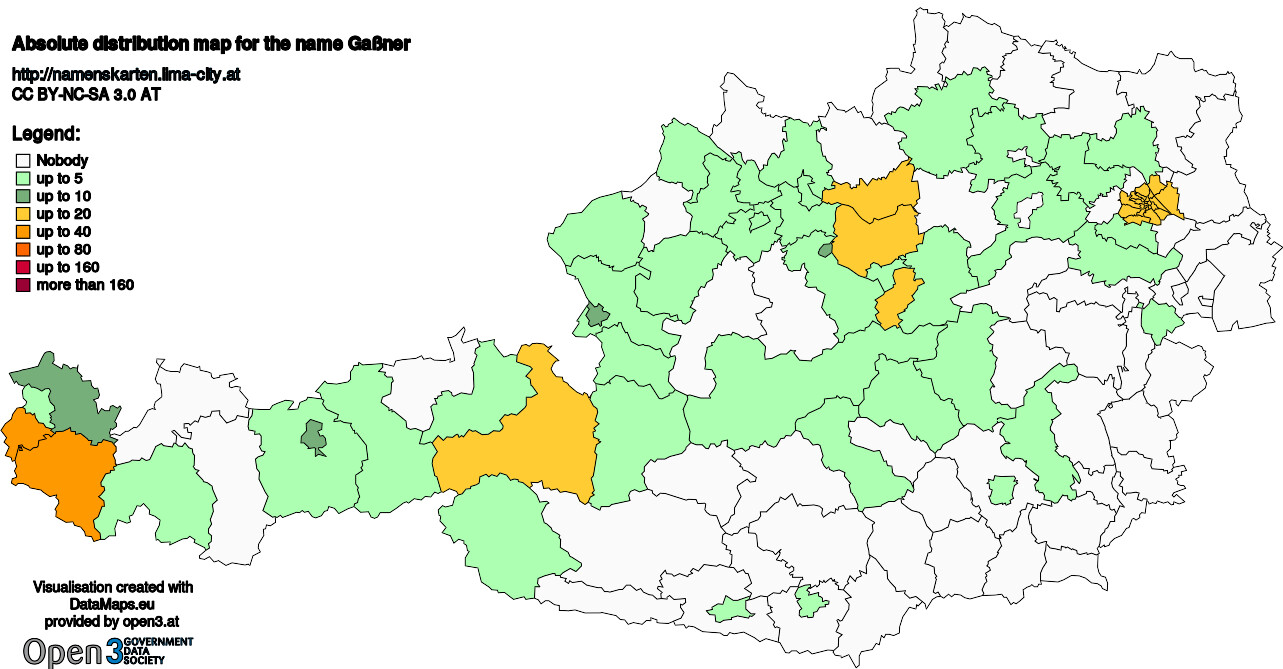 Absolute Distribution maps for surname Gaßner